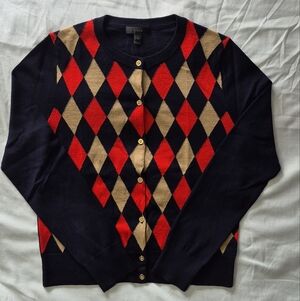 J. Crew Women  Cardigan - Red, Tan, Black Argyle